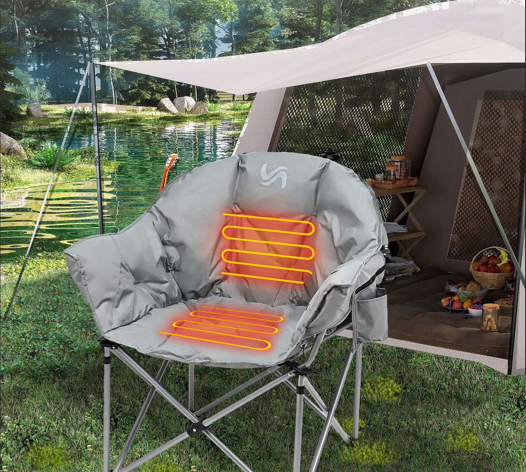 Arlmont Co. Weldy Heated Camping Chair Outdoor Portable Heated Folding Chairs Heated Camp Chair Seat Supports 400 lb Wayfair